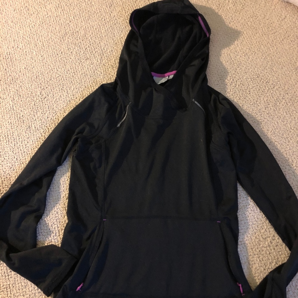 Athleta Asymmetric Black with Purple Lining